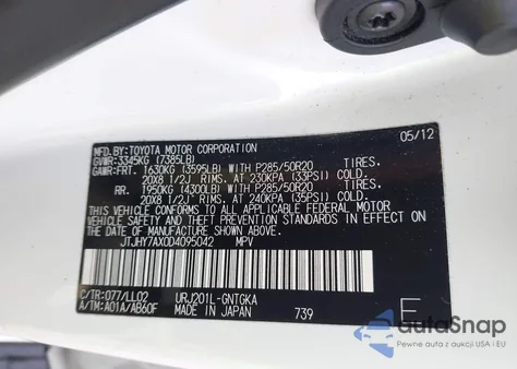 2013 Lexus Lx 570 z USA, uszkodzony, nr VIN JTJHY7AX0D4095042